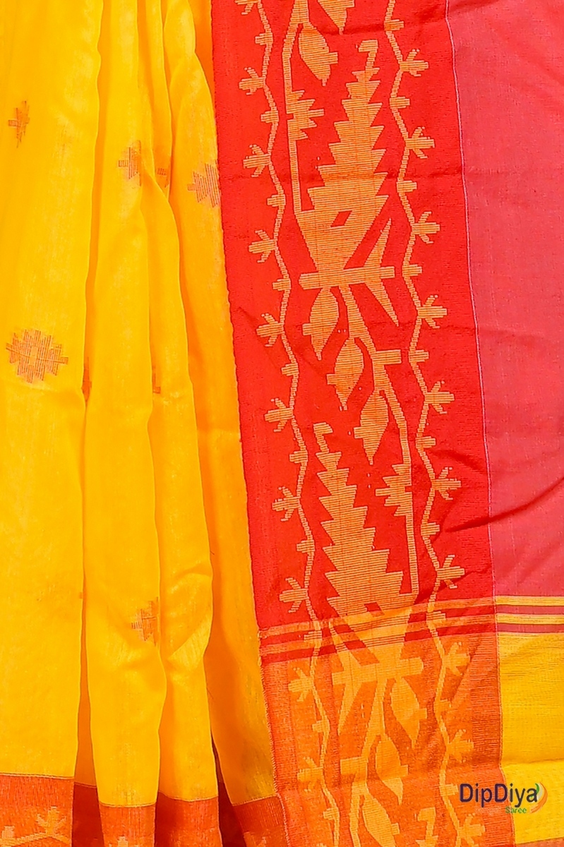 Yellow Red Cotton Blended Parul Hand Loom Saree (550)